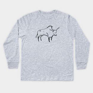 Cave line art of Aurochs. Kids Long Sleeve T-Shirt